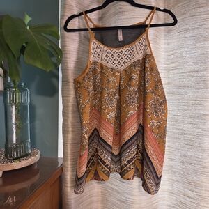 Floral Patterned Women's Top - Mustard and Pink